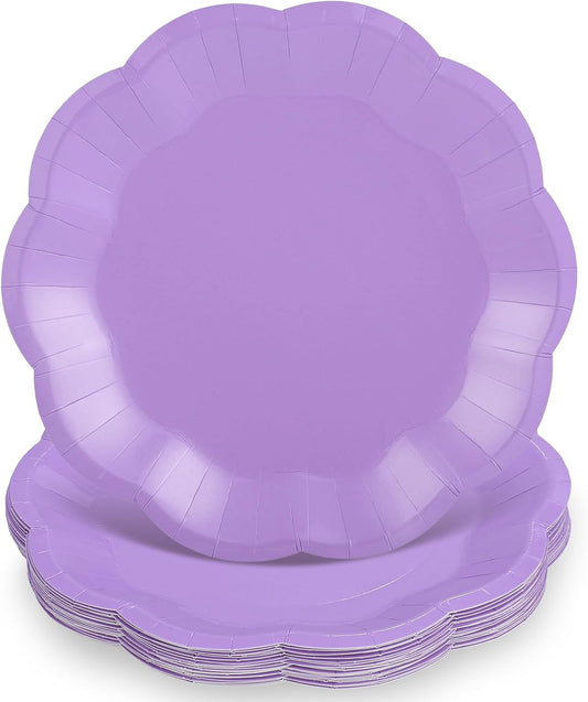 30pcs Purple Paper Plates, 9 in Scalloped Lavender Plates Purple Dinner Plate Disposable Party Plate for Party, Birthday, Baby Shower