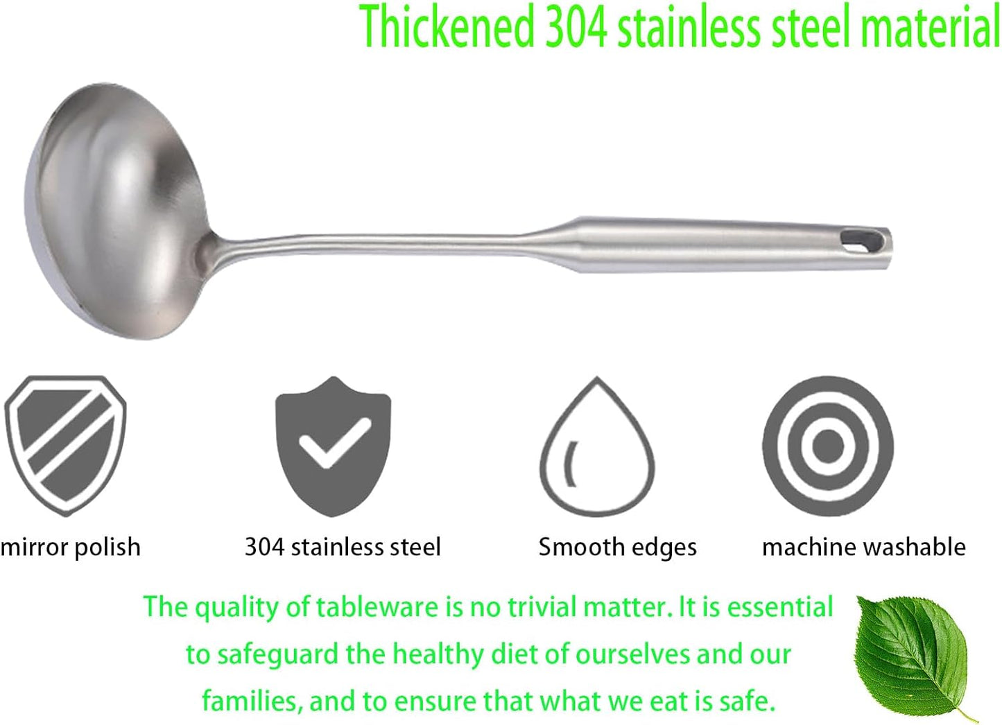 Soup Ladle Stainless Steel Scoop Spoon 304 Stainless Steel，13.8" Large Durable Metal Ladel，Cooking Spoon for Kitchen,Large Spoons and Ladles,Asian Soup Spoon