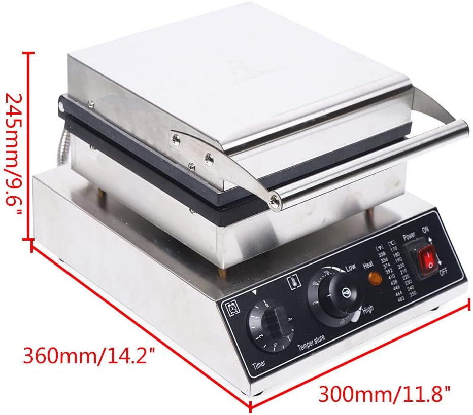 110V Commercial Waffle Maker 4Pcs Nonstick 1750W Electric Waffle Machine Stainless Steel Waffle Maker Suitable for Bakeries Snack Bar Family
