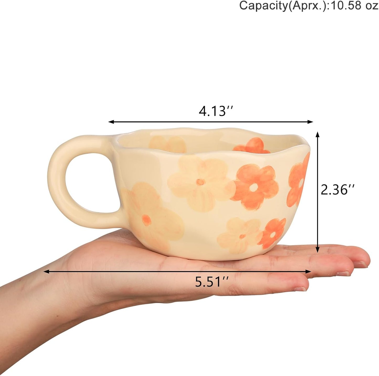 VanEnjoy Ceramic Cup, Cute Coffee Mug, Strawberry Mug, Aesthetic Coffee Mug, Retro Flower Mug, Ceramic Tea, 10oz/300ml for Tea Coffee, Milk and Oatmeal