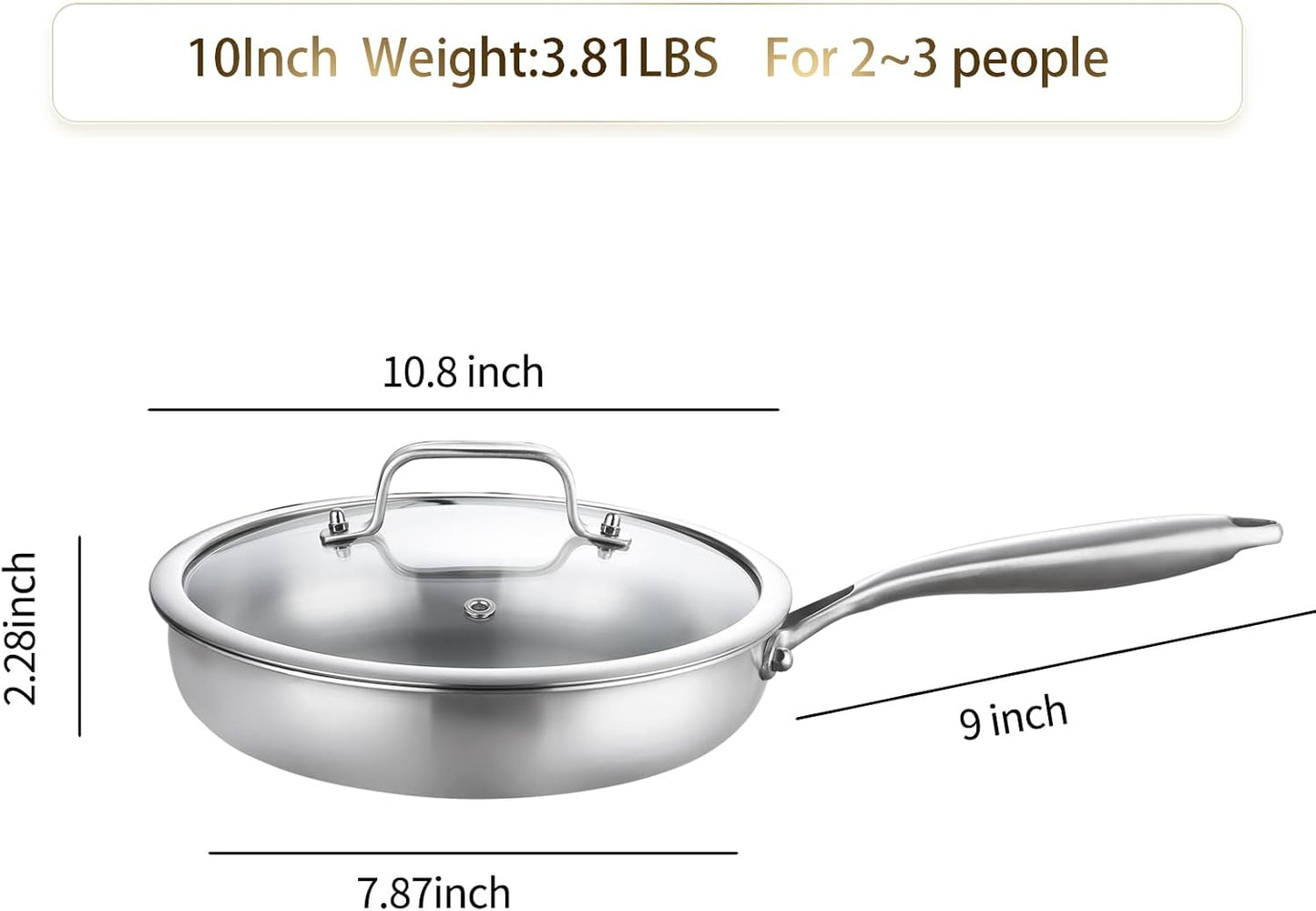 DELARLO Tri-Ply Stainless Steel Frying Pan丨9 inch Skillet with Lid丨All Cooktops Compatible Up to 600℉丨Enegry Saving丨Kitchen Egg Skillet 9" 丨Durable丨Everything Pan丨Omelet Pans for Kitchen Cooking