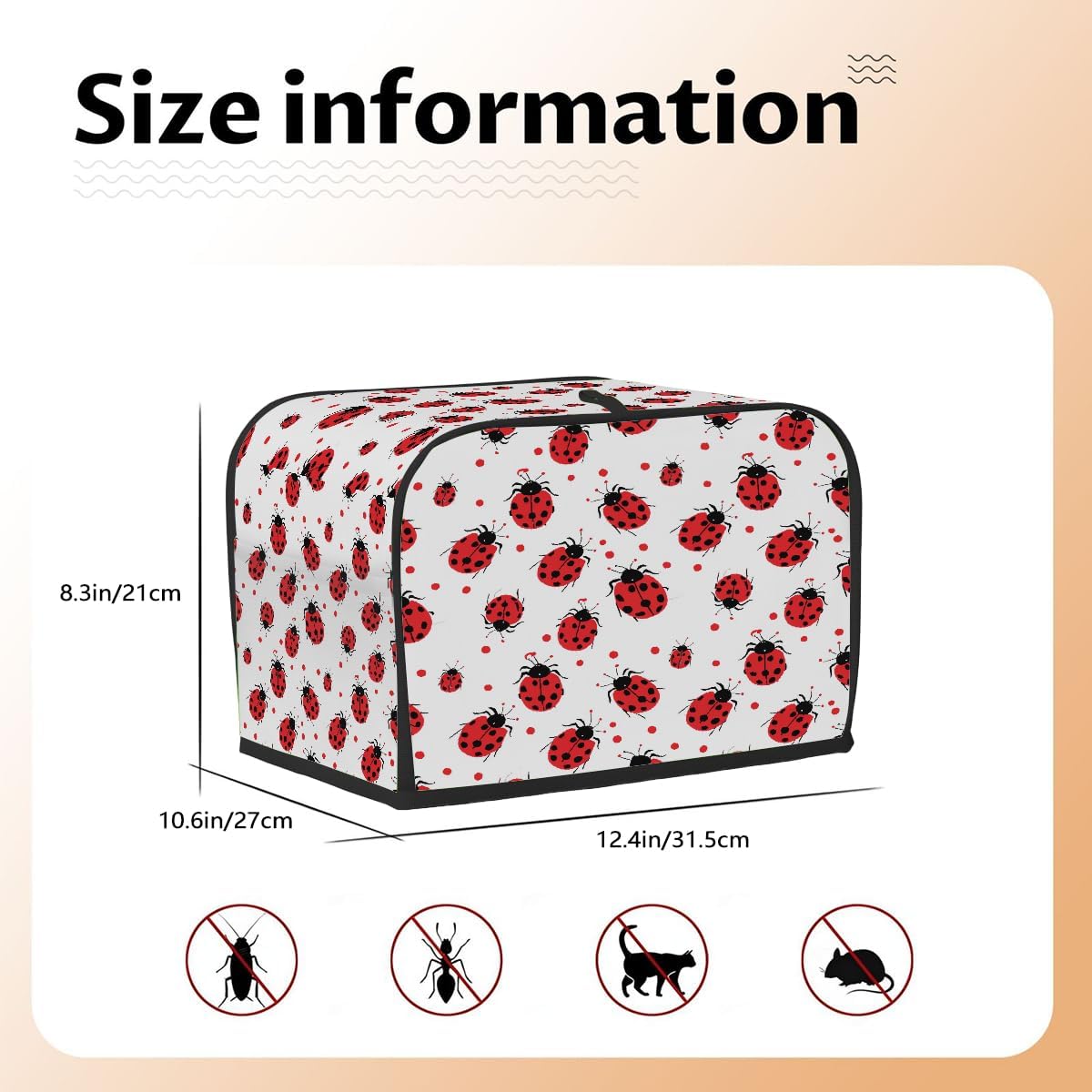 4 Slice Toaster Cover,Red Ladybug On White Small Kitchen Appliance Bread Machine Cover with Pockets,Dust & Fingerprint Protection