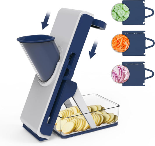 Mandoline Slicer for Kitchen - Vegetable Food Chopper, Cucumber Slicer, Detachable Easy to Clean Kitchen Chopping Artifact (White Blue)
