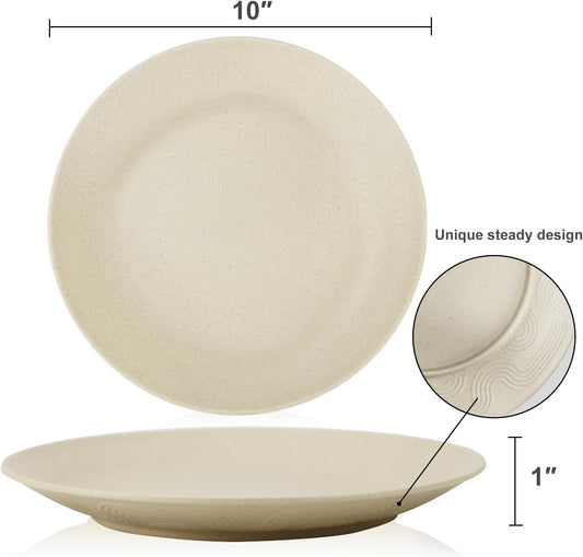 Wheat Straw Dinner Plates Set of 8 - Alternative to Plastic - Microwave & Dishwasher Safe - Unbreakable - For Kitchen, Camping, Salad, Appetizer (Beige, 10 inch)