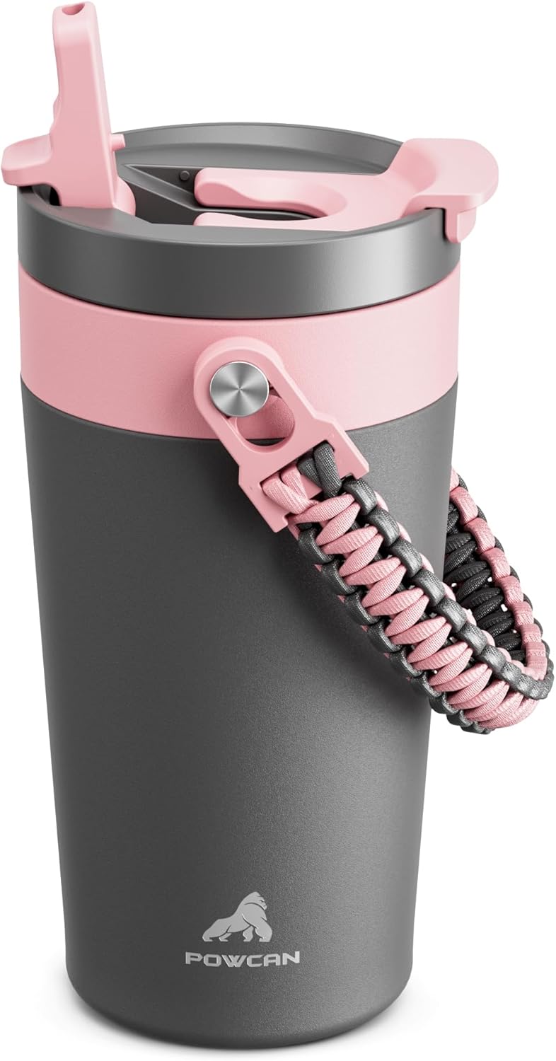 16 oz Insulated Coffee Mug for Outdoor: 2-in-1 Straw Flip Lid, Keep Cold 24H, Fit in Car Cupholder, Leakproof, Stainless Steel Coffee Tumbler with Handle for Work, Sports, Gifts and Home (Rebellion)