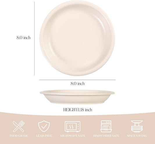 GZG 8 Inch Ceramic Dinner Salad Plates Set of 4, Rustic Matte Glaze Stoneware Dinnerware Set, Microwave & Dishwasher Safe, for Salad, Dessert, Appetizer, Everyday Use(Cream Mist)