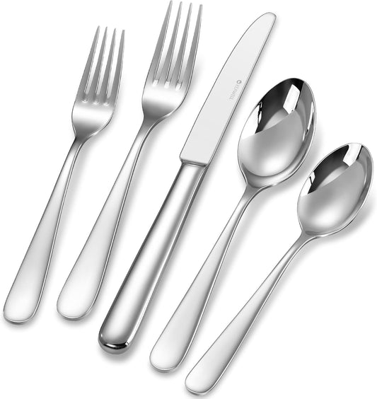 KEAWELL Premium 45-Piece Louise Silverware Set, 18/10 Stainless Steel, Service for 8, Fine Flatware Set, Smooth and Exceptional mirror finish, Dishwasher Safe (45)