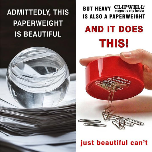 Clipwell Magnetic Paper Clip Holder - Easy Toss & Pick-Up - Holds Various Metal Parts - Powerful Sweep-Up Magnet - Ideal Locker Accessory & Home & Office Organizer - Red