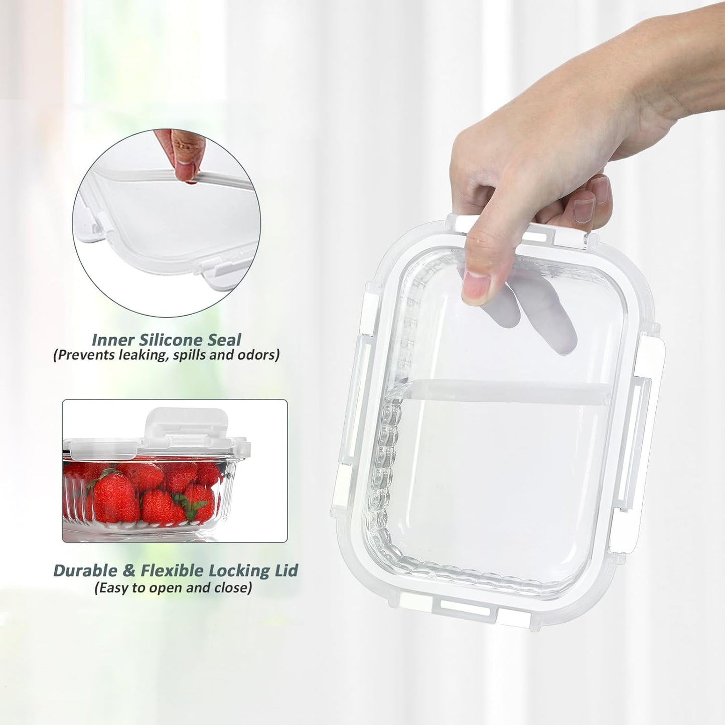 KOMUEE 10 Packs 22 oz Glass Meal Prep Containers, Glass Food Storage Containers with Lids, Airtight Glass Lunch Containers, Microwave, Oven, Freezer and Dishwasher Safe, White