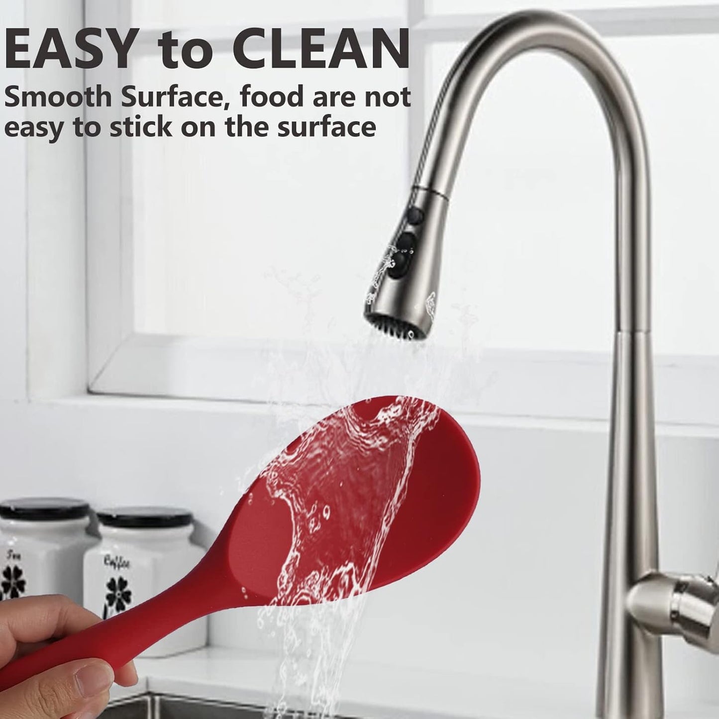 Dioycli Rice Paddle Nonstick Rice Spatula Heat Resistant Silicone Rice Spoon, Kitchen Cooking Red Rice Scooper for Soup, Salads, Mashed Potato (2 Pcs)