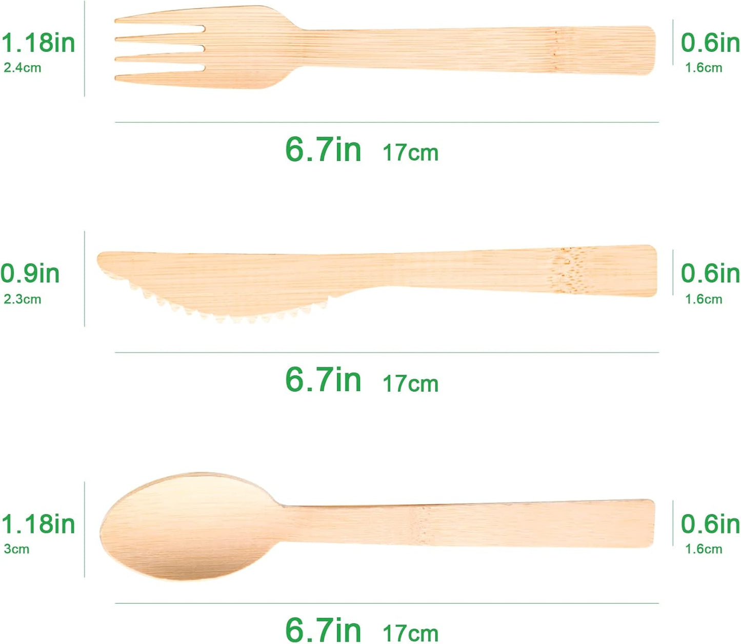 Bamboo Utensils -100 PK (50 Forks 25 Spoons 25 Knives) 6.7" Compostable Forks Spoons Knives Disposable Bamboo Cutlery Set Biodegradable Eco Friendly Flatware Renewable