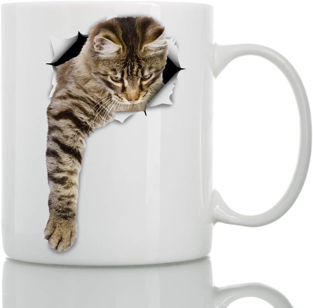 Winston & Bear Cute Reaching Tabby Cat Mug - Funny Ceramic Coffee Mug Gift for Cat Lovers - Perfect Birthday or Christmas, Father's or Mother's Day Gift (15oz)