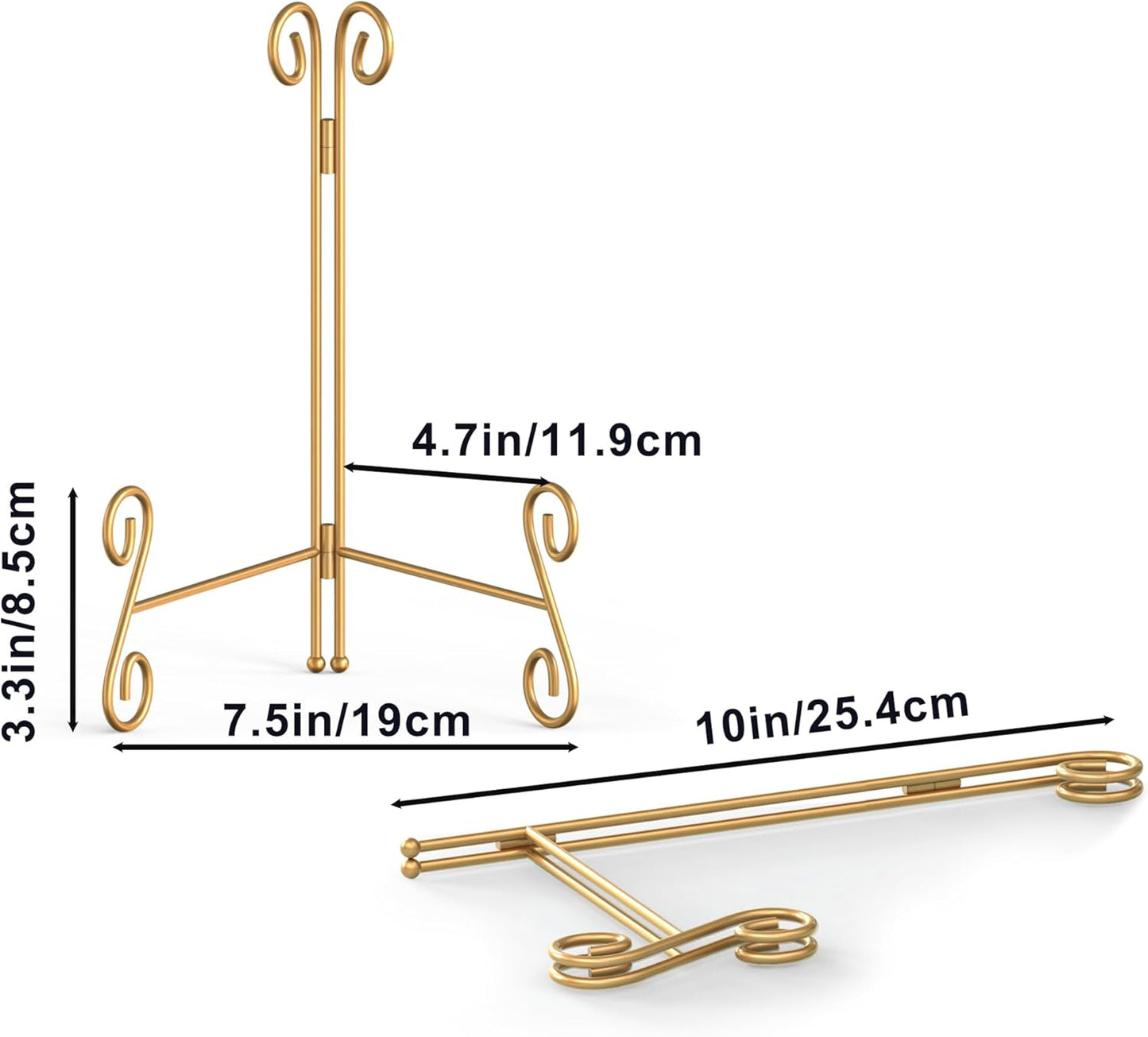 Gold Plate Stand, 10 Inch Decorative Holder for Displaying Platters, Heavy-Duty Metal Easel Stand for Picture, Photo Frame, Books and Round Objects, 2-Packs