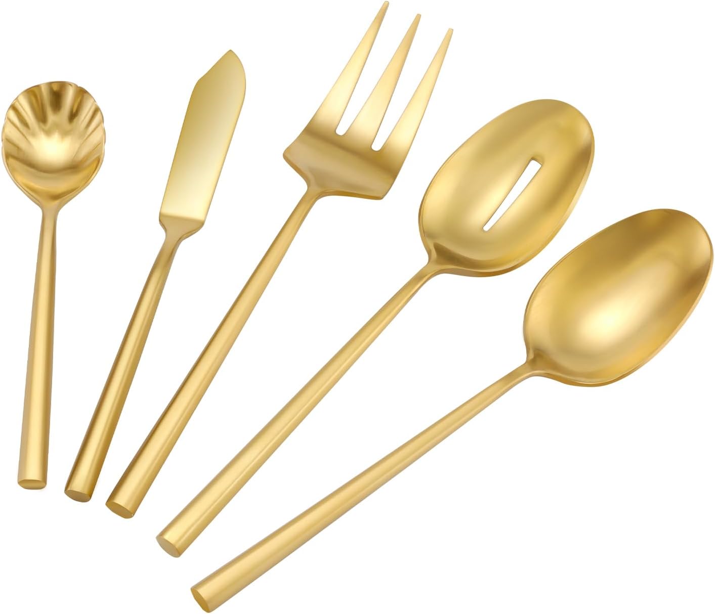 DEACORY Silverware Set with Serving Utensil Set Matte Gold Flatware Set Hand Forged Stainless Steel Cutlery Set 45 Pieces Matte Finished Hexagon Handle Service for 8, DE1004