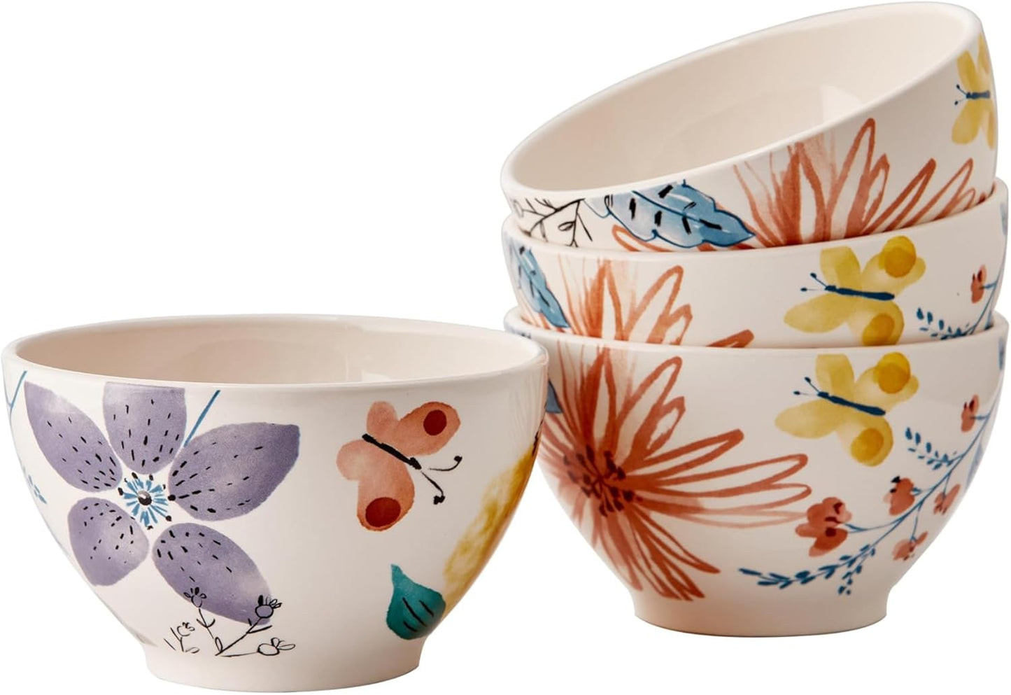 Bico Blossom Symphony Cereal Bowls Set of 4, 29 oz Deep Ceramic Soup Bowls for Cereal, Salad, Noodles, Kitchen, Microwave and Dishwasher Safe, Gift for Housewarming and Thanksgiving