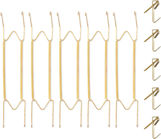 Bilillo 5 Pack Plate Hangers for The Wall, 16–20 Inch Large Decorative Plates, Heavy Duty Stainless Steel Spring Wire Holders with Wall Hooks for Secure Display of Platters and Collectible Plates