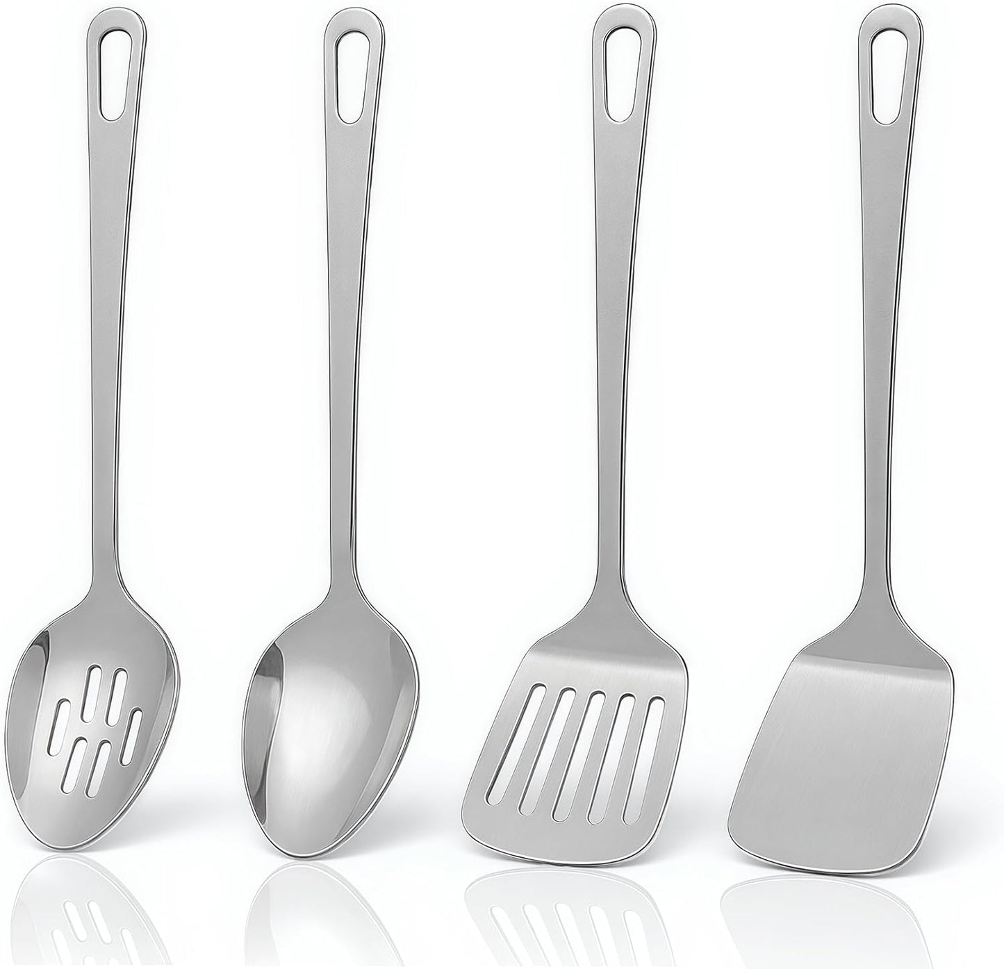 Cooking Utensils Set 4pcs - Stainless Steel Kitchen Utensils, Heavy Duty Metal Utensils Set with Stainless Steel Spatula Set Wok Spatula, Serving Spoons, Ergonomic Handle and Dishwasher Safe