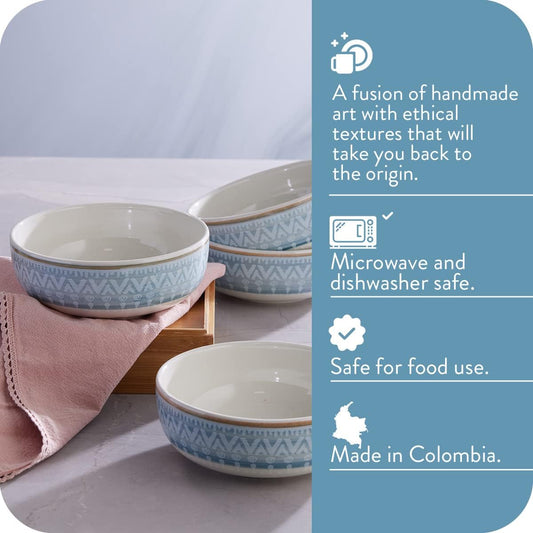 Corona 4 bowls Set | Congo 21oz | 4 Pieces | Ceramic | Ethnic design | Set 4 Bowls | Cerámica