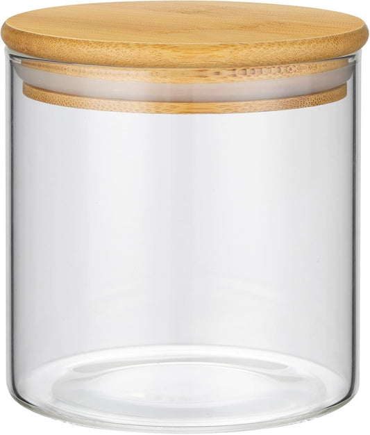 1PC Small Glass Storage Jars with Airtight Lids, 18 fl oz (550ml) Cute Clear Glass Storage container with bamboo Lid, Glass Pantry Canister for Beans, Rice, Sugar, Cookie Coffee and etc