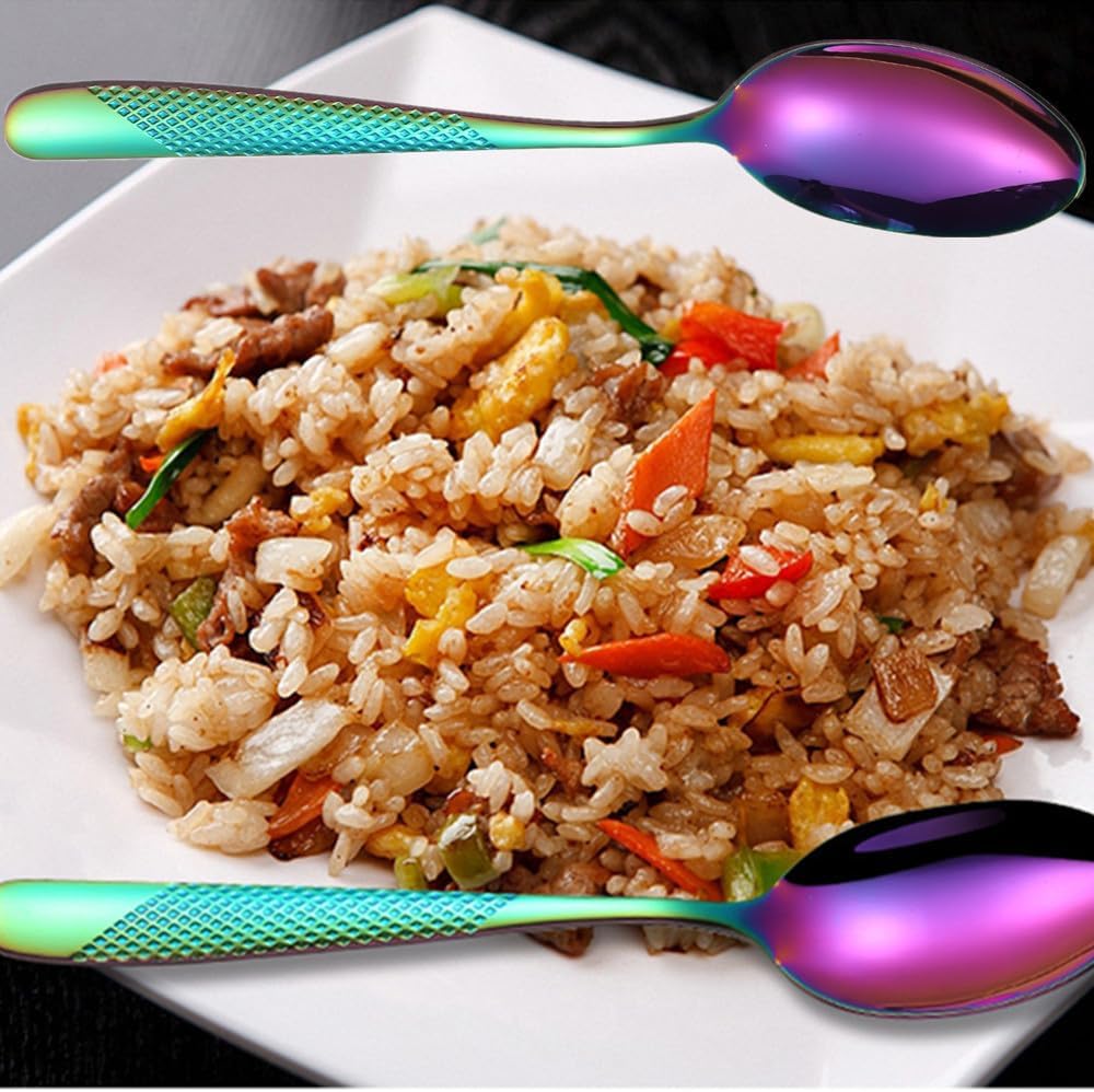 Hammered Silverware Rainbow Stainless Steel Flatware Set for 4 include Forks Spoons and Knives Modern Eating Utensils for Kitchen Restaurant Parties Everyday Uses