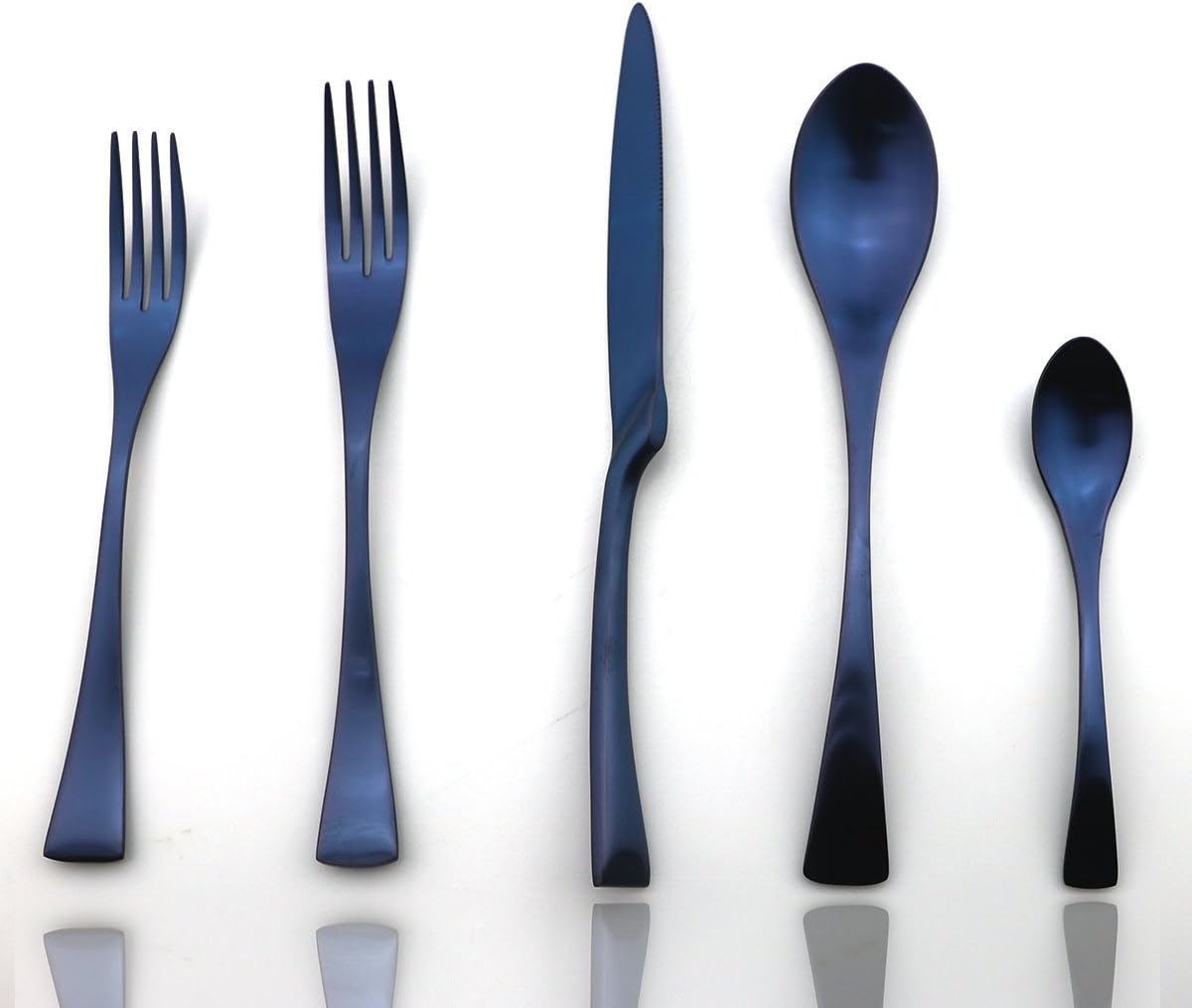 JASHII Luxury 20 Pieces 18/10 Stainless Steel Silversmiths Flatware Blue Matte Replace Titanium Black Silverware Set DISHWASHER SAFE Utensils,Dinner Knife Fork Salad Fork w/DINNER COFFEE Spoon