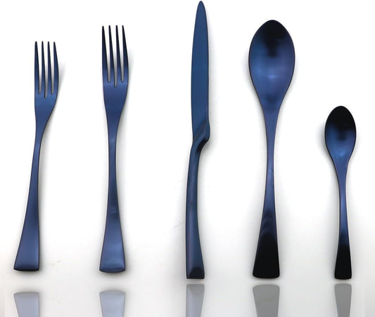 JASHII Luxury 20 Pieces 18/10 Stainless Steel Silversmiths Flatware Blue Matte Replace Titanium Black Silverware Set DISHWASHER SAFE Utensils,Dinner Knife Fork Salad Fork w/DINNER COFFEE Spoon