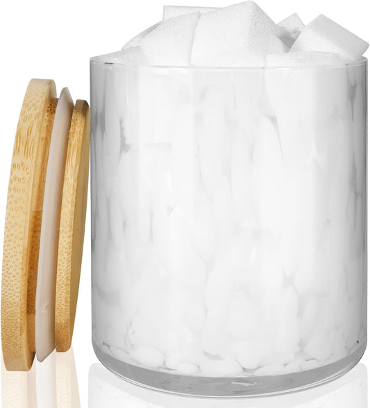 Hand Blown Glass Food Storage Containers with Lids 14oz Jar with Lid Coffee Container,Spice,Sugar,Tea,Flour,Nuts,Decorative Jars for Countertop(White)