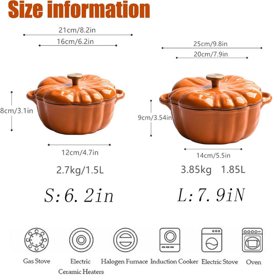 Enameled Cast Iron Pumpkin Dutch Ovens, Pumpkin Dutch Oven with Lid Covered Stockpot, 4-Quart Enameled Cast Iron Pot, Holds 2-3 Servings, Non-Stick, for All Stovetops (Purple Set B, L 7.9in)