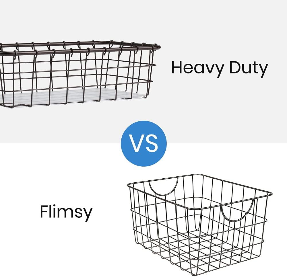 4 Pack Large Wire Baskets, 15" x 9" Metal Wire Basket for Pantry Organizers, Kitchen, Bathroom, Office, Stackable Storage Baskets, Bronze