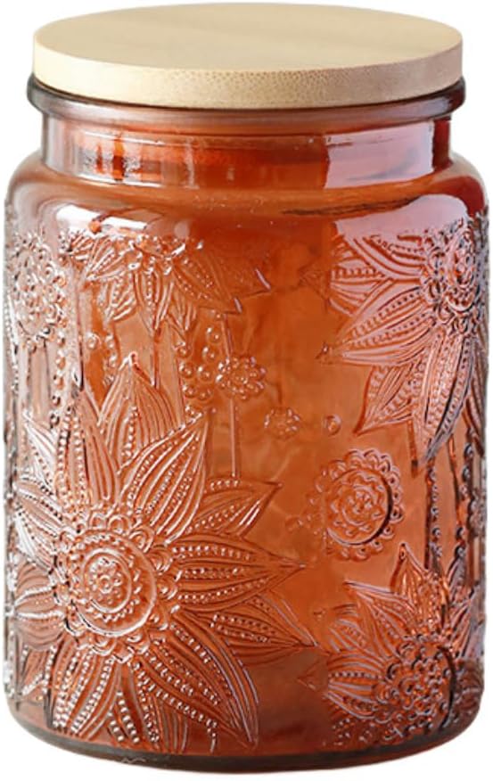 ANSQU Vintage Glass Kitchen Storage Counter Jar, Candy Jars with Lids, Coffee Container for Ground Coffee, Mason Jar Hold Coffee Beans, Tea, Sugar, Bath Salts & More, 23.7 FL OZ (Light Brown, 1Pack)