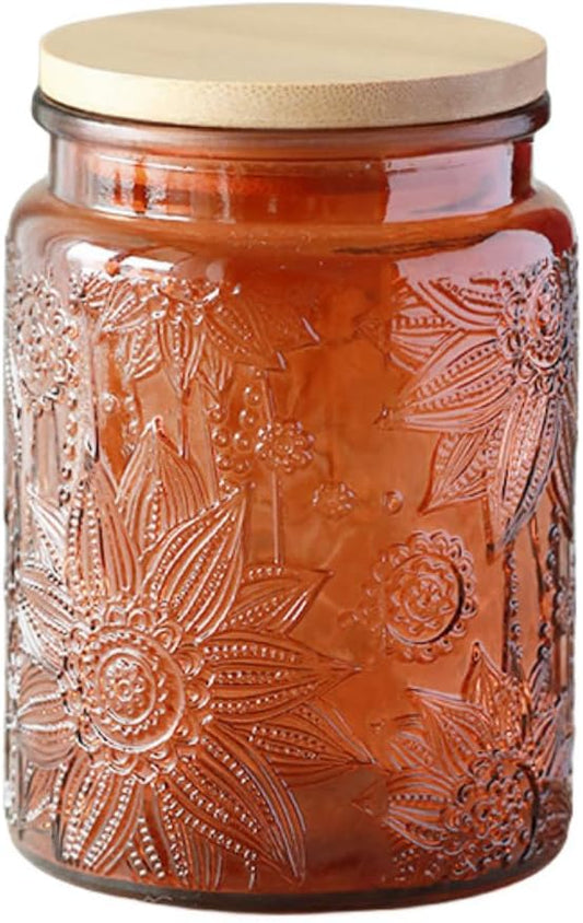 ANSQU Vintage Glass Kitchen Storage Counter Jar, Candy Jars with Lids, Coffee Container for Ground Coffee, Mason Jar Hold Coffee Beans, Tea, Sugar, Bath Salts & More, 23.7 FL OZ (Light Brown, 1Pack)