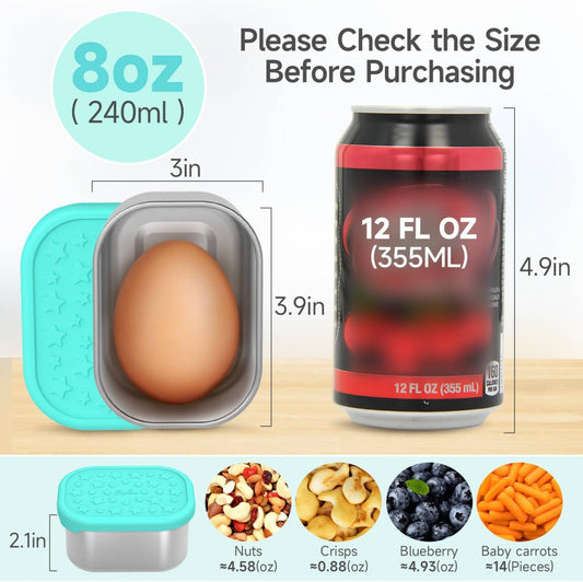 SOPHICO Stainless Steel Snack Containers for Kids, 8 oz Small Food Storage Container 1 Cup with Silicone Lid - Perfect 304 Metal Toddler Lunch Box for Daycare and School, Leak Proof (MIX, 4 PACK)