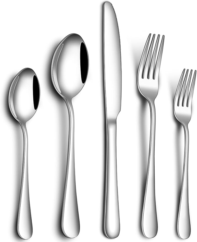 40 Piece Silverware Set for 8,Stainless Steel Cutlery Flatware Set,Mirror Polished Kitchen Utensils Set,Steak Knife Fork and Spoon Set for Home,Kitchen and Restaurant Use, Dishwasher Safe