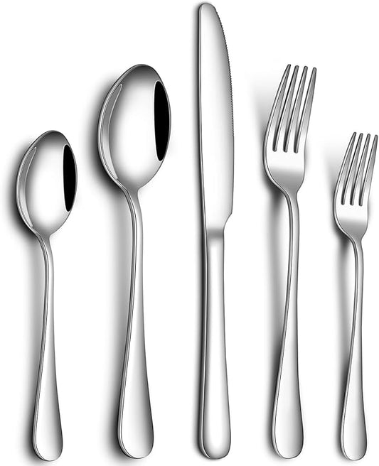 40 Piece Silverware Set for 8,Stainless Steel Cutlery Flatware Set,Mirror Polished Kitchen Utensils Set,Steak Knife Fork and Spoon Set for Home,Kitchen and Restaurant Use, Dishwasher Safe