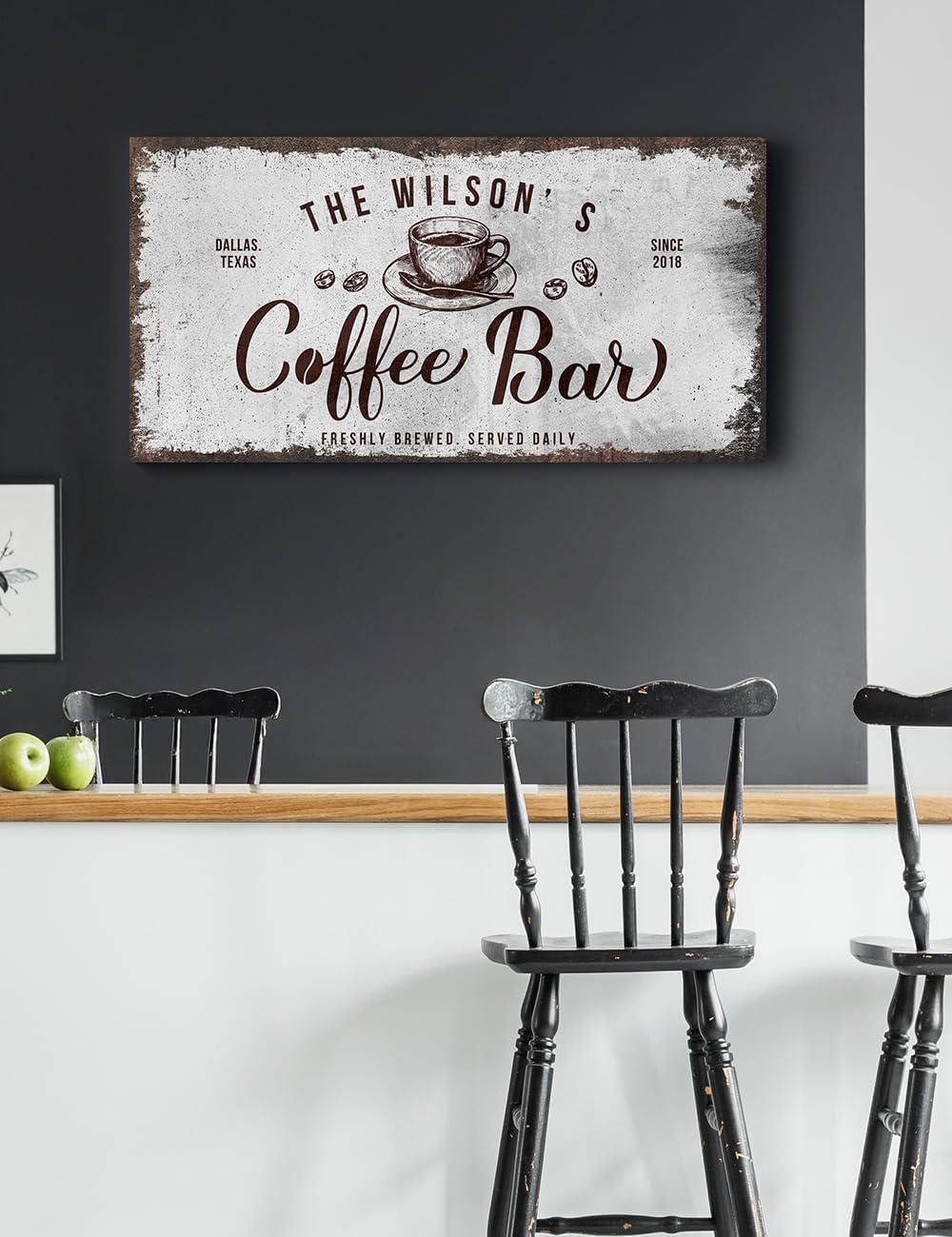 IPIC - Custom Tailored Canvas Coffee Bar Sign, Personalized Wall Art Decor with Family Name, Small Canvas Signage for Home, Kitchen, Coffee Station, Business, and Office