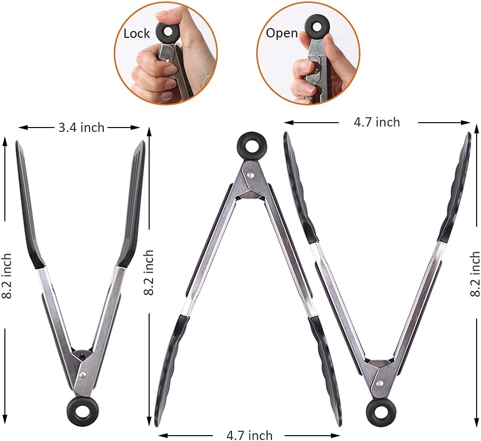 Mini Silicone Serving Tongs Set of 3, Small Kitchen Tongs (7 inch) with Silicone Tips and Stainless Steel Handle, Cooking Tongs for Salads, Pasta, Steaks, Vegetables