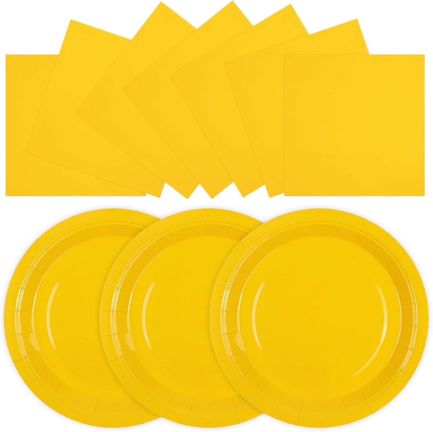 50PCS Yellow Paper Plates and Napkins Decorations, 7Inch Solid Yellow Dessert Plates Disposable Cake Plate Tableware Set Party Supplies for Birthday Anniversaries Baby Shower Wedding