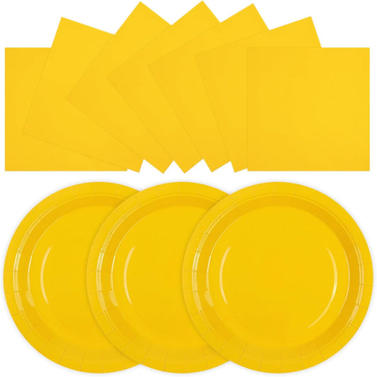 50PCS Yellow Paper Plates and Napkins Decorations, 7Inch Solid Yellow Dessert Plates Disposable Cake Plate Tableware Set Party Supplies for Birthday Anniversaries Baby Shower Wedding