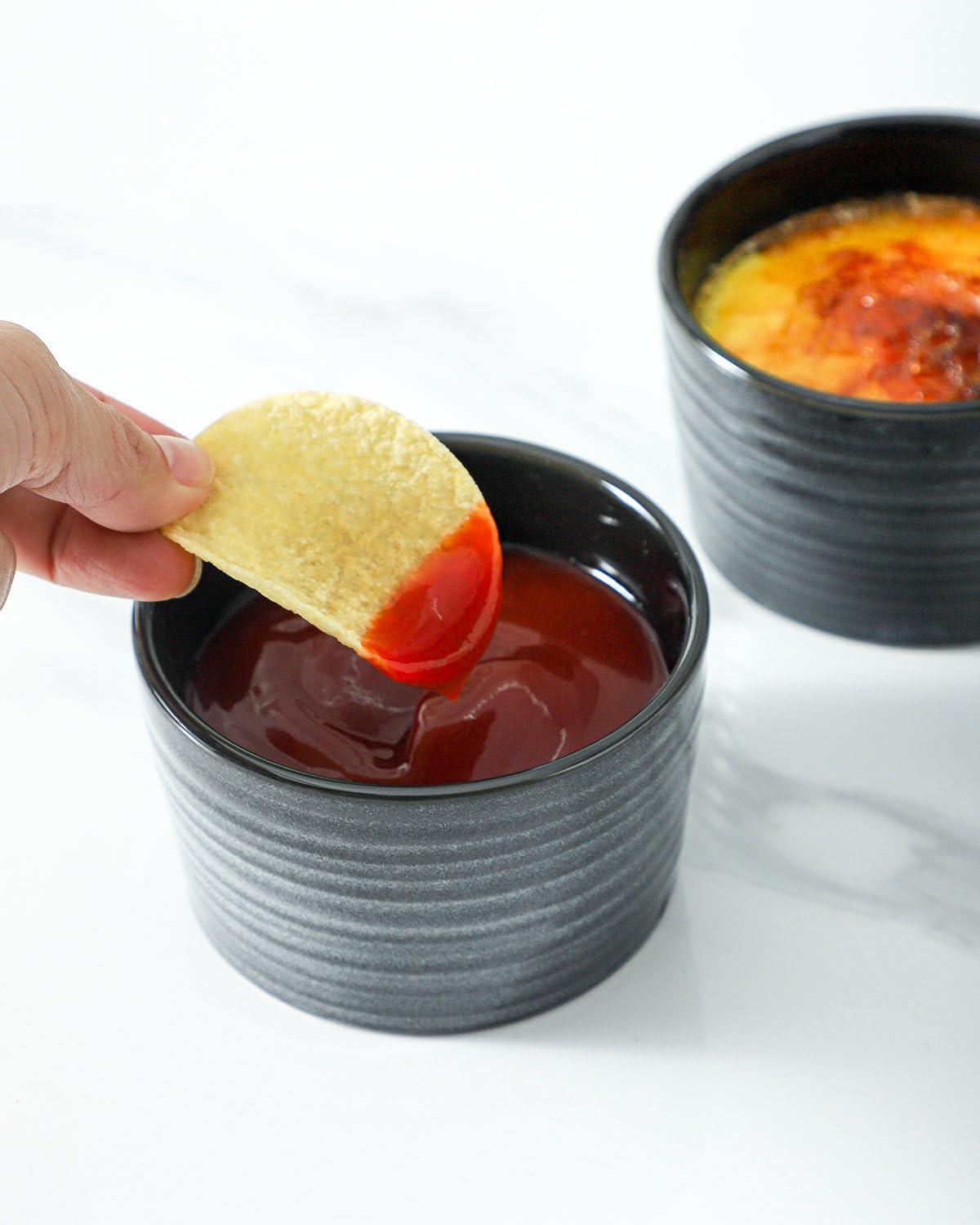 Hasense Ramekins 8 oz Oven Safe for Creme Brulee, Ceramic Souffle Dish Oven Safe Set of 6,Porcelain Dipping Sauce Bowls for Pudding, Creme Brulee, Souffle, Serving Dip, Custard, Ice Cream, Grey