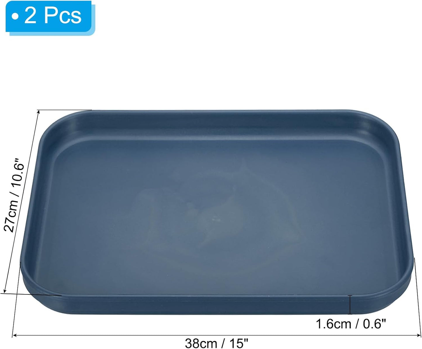 PATIKIL Plastic Fast Food Serving Tray, 2 Pcs 15" x 10.6" Reusable Rectangular Cafeteria Serving Platter for Party Kitchen Restaurant, Dark Blue