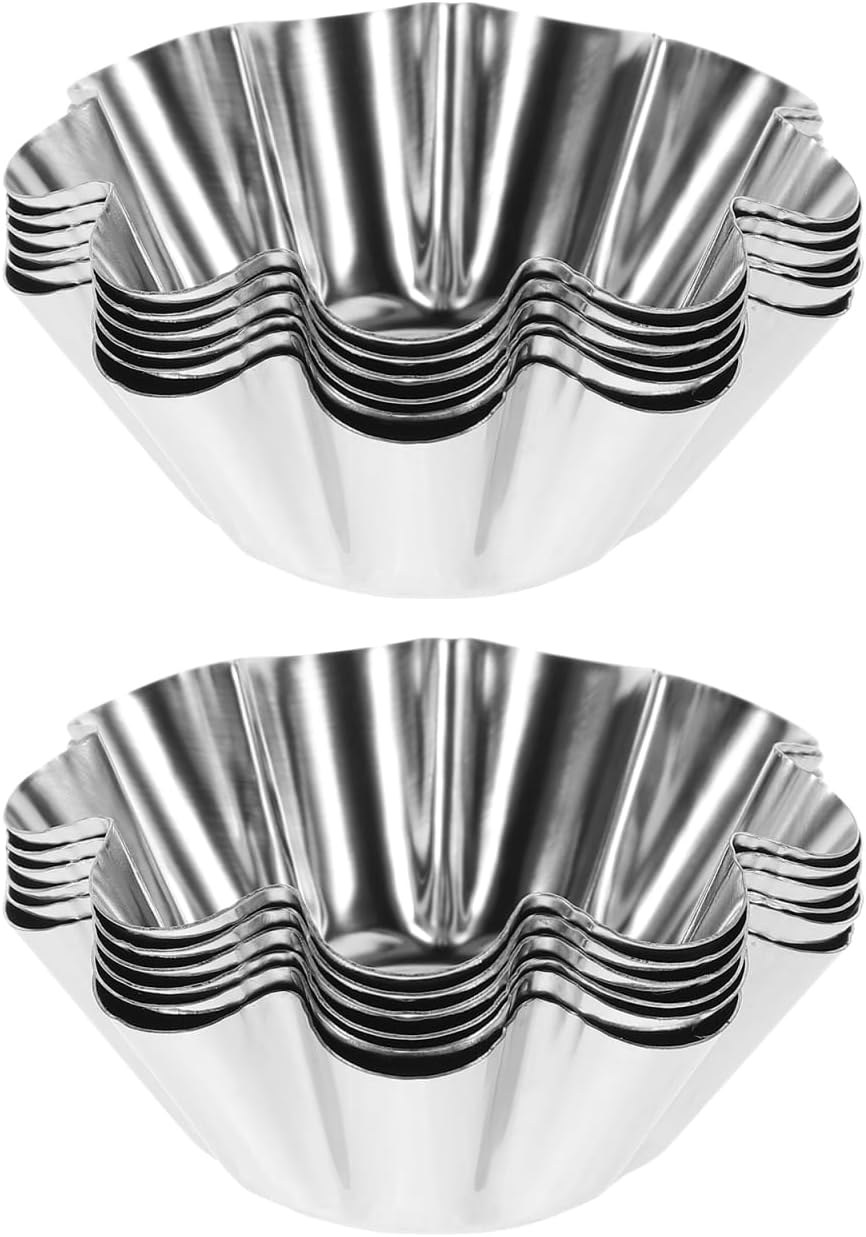 12-Piece Stainless Steel Cake Mold Set Non-Stick Flower Tart and Muffin Pan for Baking Mini Cakes Quiches and Egg Tarts