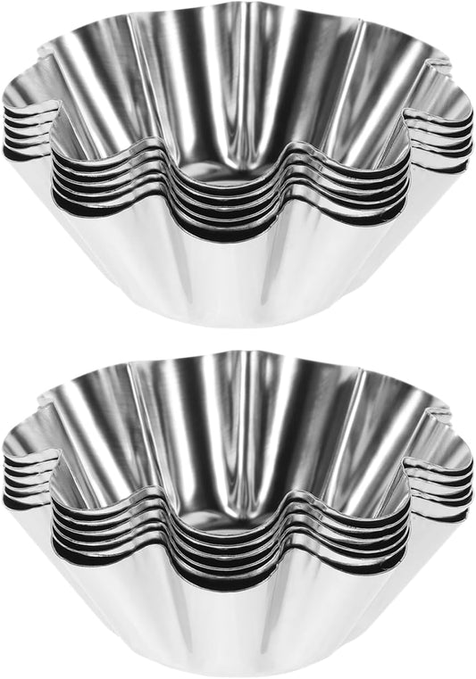 12-Piece Stainless Steel Cake Mold Set Non-Stick Flower Tart and Muffin Pan for Baking Mini Cakes Quiches and Egg Tarts