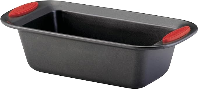 Rachael Ray 47962 Yum-o! Bakeware Oven Lovin' Nonstick Loaf Pan, 9-Inch by 5-Inch Steel Pan, Gray with Red Handles