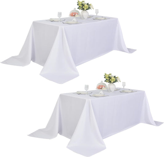 2-Pack 90x156 inch White Table Cloths, Solid Stain and Wrinkle Resistant Oblong Tablecloth, Premium Plain Weave Polyester Fabric Rectangle Table Linen Covers for Hotel, Banquet