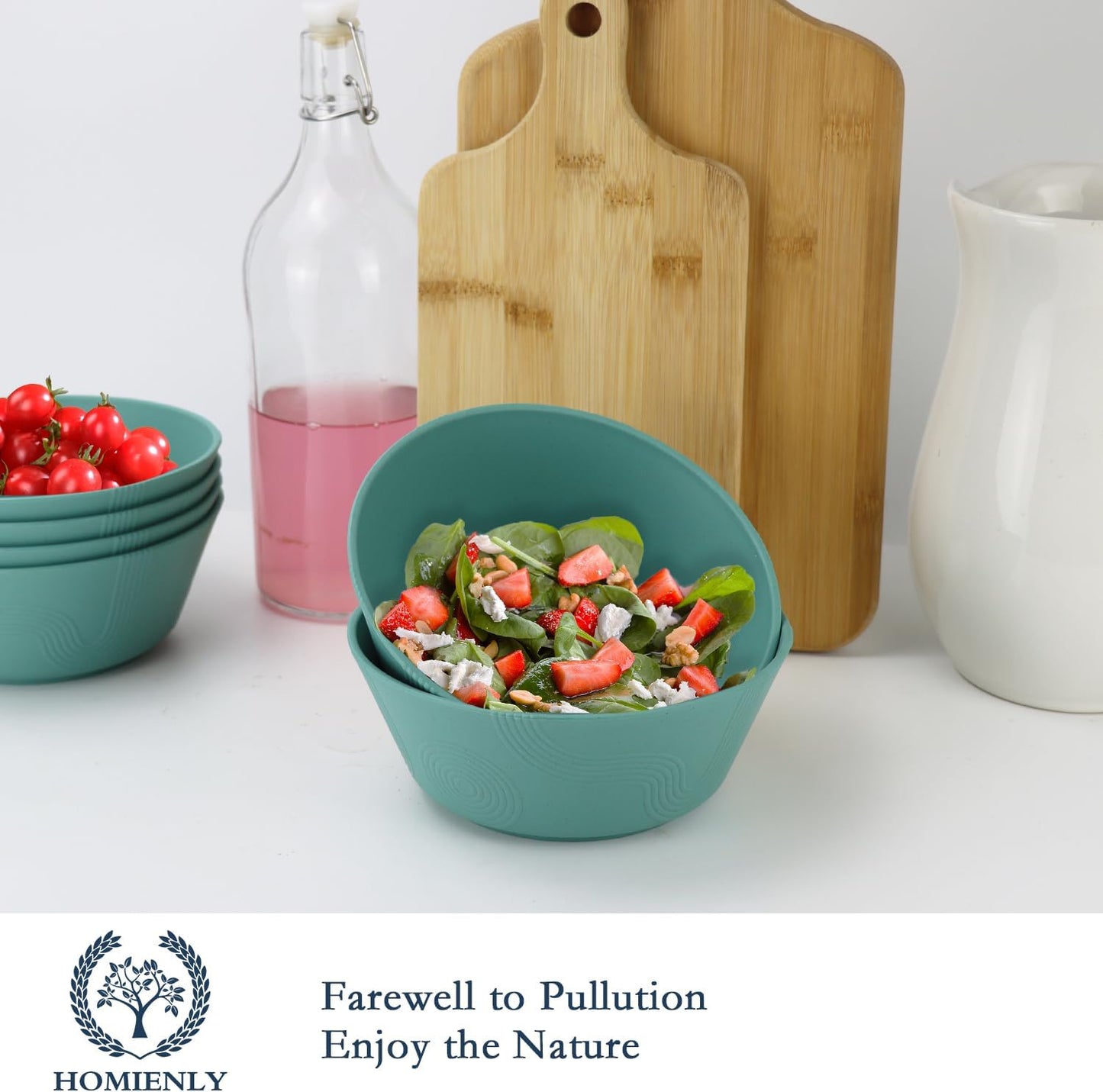 Homienly Wheat Straw Bowl Sets of 6-36oz Cereal Bowls,Microwave and Dishwasher Safe Bowls,Soup Bowl Sets Alternative for Plastic Bowls for Serving Soup,Salad(Green)