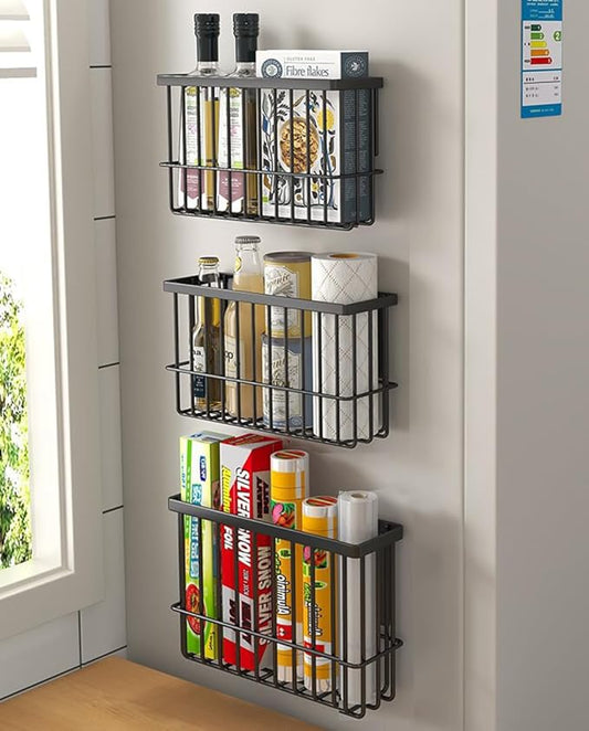 2 Piece Kitchen Cabinet Door Storage Box,Self Adhesive Wall Mounted Storage Boxes,Wardrobe/Bathroom/Refrigerator Small Items Organizer Storage Box (Black3)