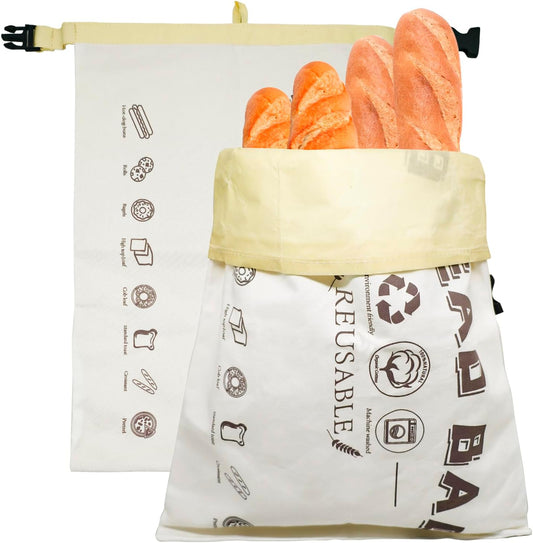 2 Pack Beeswax Bread Bags for Homemade Sourdough,Cotton Beeswax Bags for Bread Storage,Reusable Food Storage Bag For Keeping Fresh(White,13x17in)