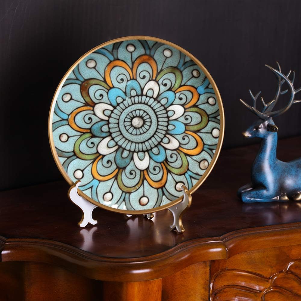 Artliving 8" Decorative Plate Stand Holder Plastic Picture Easel Display Stand Picture Frame Stand White Gold (2 Pack)