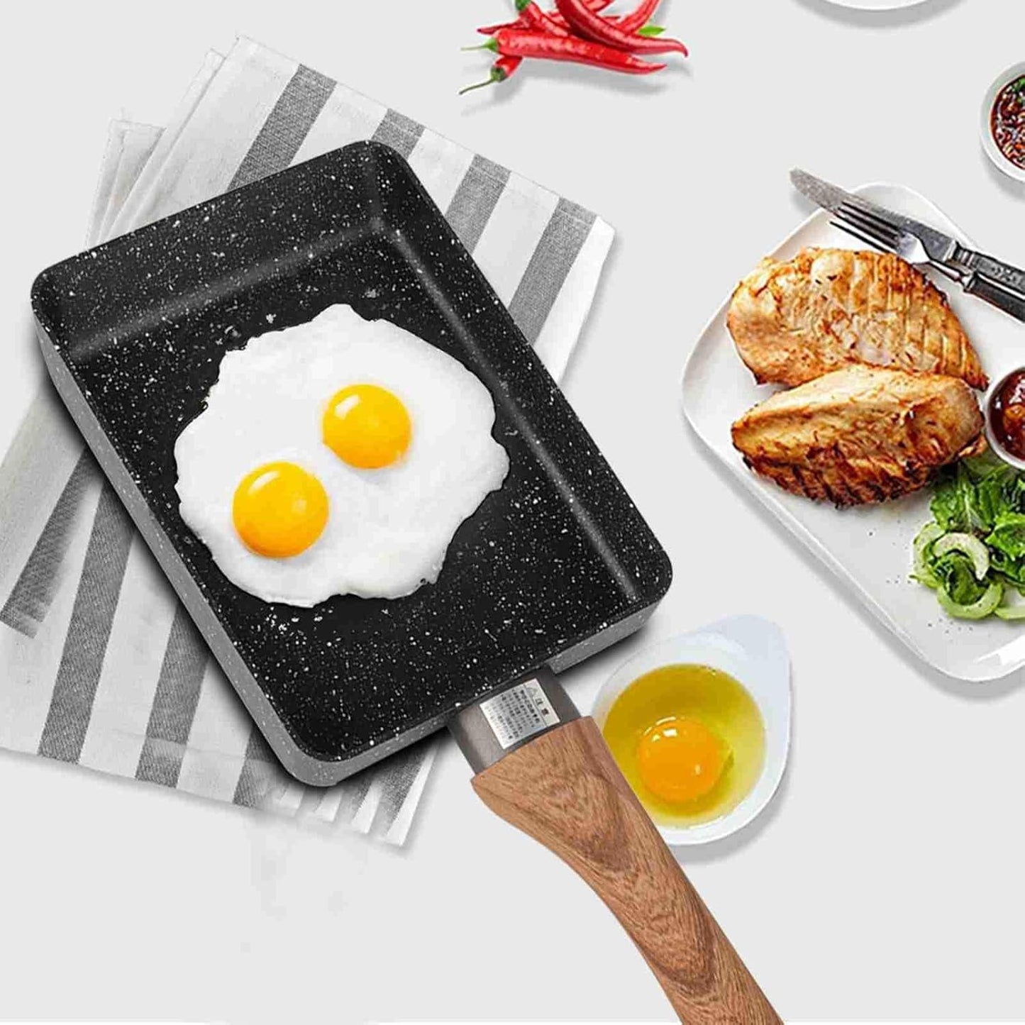 Tamagoyaki Japanese Omelette Pan, Egg Pan Skillet, Non-stick Rectangle Square Frying Egg Roll Pan with Wood Handle Aluminum Cookware for Cooking