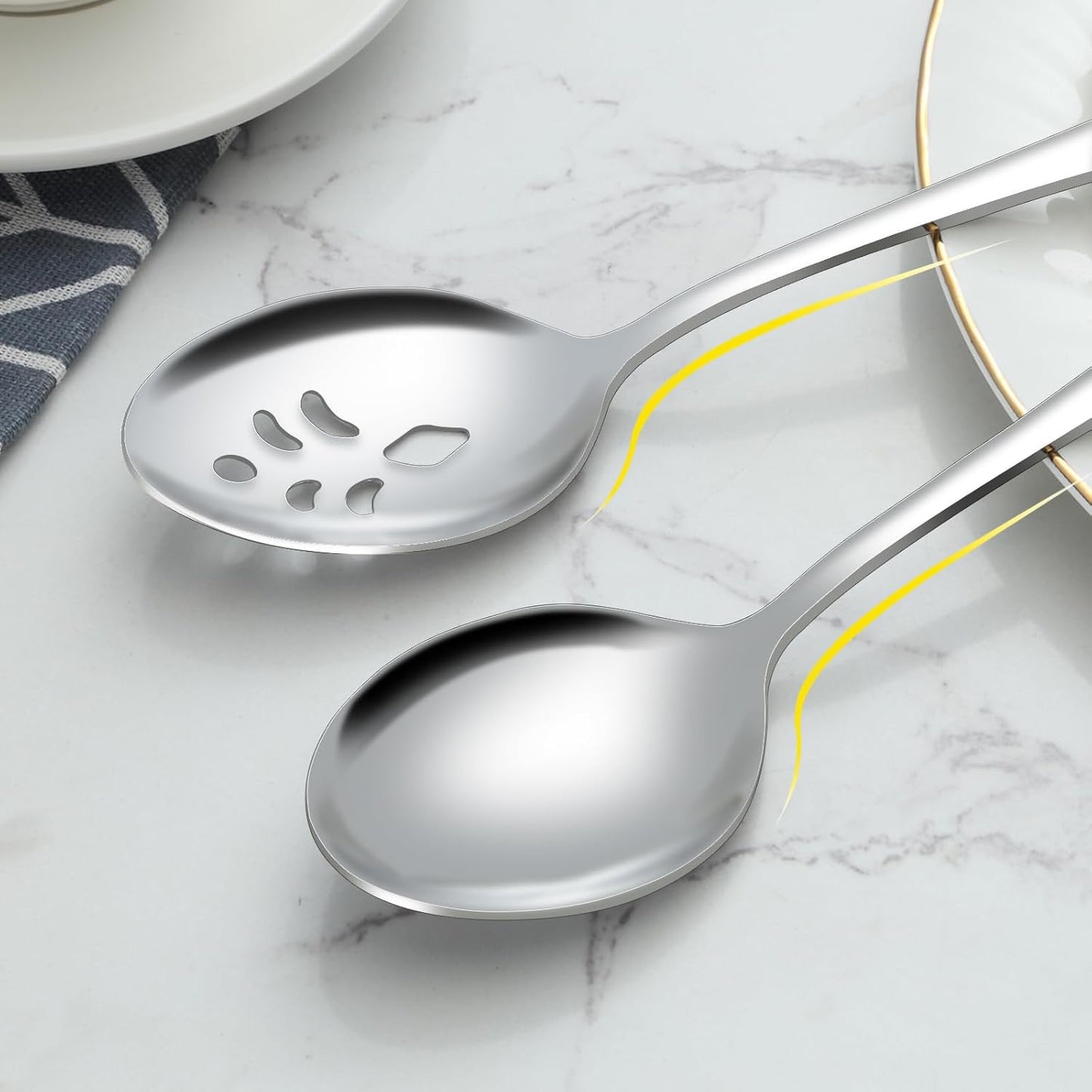 BEWOS 12-Piece Serving Spoons Set, 6 Serving Spoon and 6 Slotted Spoons, 9.1-Inch Utensils Set for Parties, Stainless Steel, Dishwasher Safe, Large Spoon For Buffet